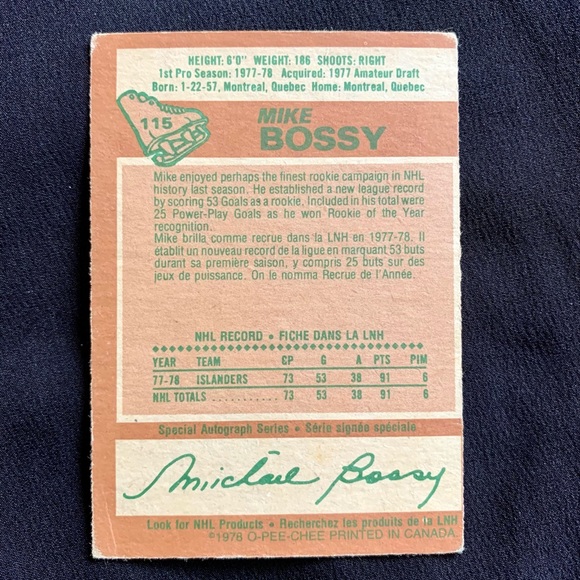 Mike Bossy 1978 O-Pee-Chee Rookie Hockey Card - Picture 3 of 3